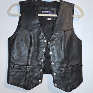 Women's Protech Black Leather Vintage Vest- SMALL